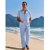 COOFANDY Men’s 2 Piece Casual Beach Set Button Down Shirt and Loose Pants(Light Blue)