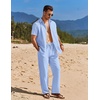 COOFANDY Men’s 2 Piece Casual Beach Set Button Down Shirt and Loose Pants(Light Blue)