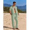 COOFANDY Men’s 2 Piece Casual Beach Set Button Down Shirt and Loose Pants(Light Green)