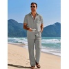 COOFANDY Men’s 2 Piece Casual Beach Set Button Down Shirt and Loose Pants(Light Grey)