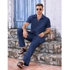 COOFANDY Men’s 2 Piece Casual Beach Set Button Down Shirt and Loose Pants(Navy Blue)