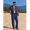 COOFANDY Men’s 2 Piece Casual Beach Set Button Down Shirt and Loose Pants(Navy Blue)