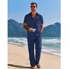 COOFANDY Men’s 2 Piece Casual Beach Set Button Down Shirt and Loose Pants(Navy Blue)