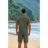 COOFANDY Men’s 2 Piece Outfits Cuban Guayabera Shirts and Shorts Summer Set(Army Green)