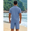 COOFANDY Men’s 2 Piece Outfits Cuban Guayabera Shirts and Shorts Summer Set(Denim Blue)