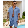 COOFANDY Men’s 2 Piece Outfits Cuban Guayabera Shirts and Shorts Summer Set(Denim Blue)