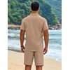 COOFANDY Men’s 2 Piece Outfits Cuban Guayabera Shirts and Shorts Summer Set(Khaki)