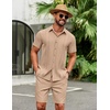 COOFANDY Men’s 2 Piece Outfits Cuban Guayabera Shirts and Shorts Summer Set(Khaki)