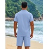 COOFANDY Men’s 2 Piece Outfits Cuban Guayabera Shirts and Shorts Summer Set(Light Blue)