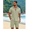 COOFANDY Men’s 2 Piece Outfits Cuban Guayabera Shirts and Shorts Summer Set(Light Green)