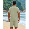 COOFANDY Men’s 2 Piece Outfits Cuban Guayabera Shirts and Shorts Summer Set(Light Green)