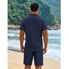 COOFANDY Men’s 2 Piece Outfits Cuban Guayabera Shirts and Shorts Summer Set(Navy Blue)