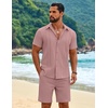 COOFANDY Men’s 2 Piece Outfits Cuban Guayabera Shirts and Shorts Summer Set(Pink)
