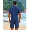 COOFANDY Men’s 2 Piece Outfits Cuban Guayabera Shirts and Shorts Summer Set(Royal Blue)