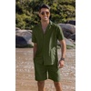 COOFANDY Mens 2 Piece Short Set Guayabera Button Down Shirt Casual Outfits(Army Green)