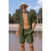 COOFANDY Mens 2 Piece Short Set Guayabera Button Down Shirt Casual Outfits(Army Green)