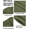 COOFANDY Mens 2 Piece Short Set Guayabera Button Down Shirt Casual Outfits(Army Green)