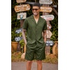 COOFANDY Mens 2 Piece Short Set Guayabera Button Down Shirt Casual Outfits(Army Green)