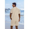 COOFANDY Mens 2 Piece Short Set Guayabera Button Down Shirt Casual Outfits(Beige)