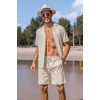 COOFANDY Mens 2 Piece Short Set Guayabera Button Down Shirt Casual Outfits(Beige)