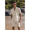 COOFANDY Mens 2 Piece Short Set Guayabera Button Down Shirt Casual Outfits(Beige)