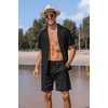 COOFANDY Mens 2 Piece Short Set Guayabera Button Down Shirt Casual Outfits(Black)