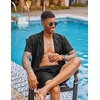 COOFANDY Mens 2 Piece Short Set Guayabera Button Down Shirt Casual Outfits(Black)