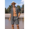 COOFANDY Mens 2 Piece Short Set Guayabera Button Down Shirt Casual Outfits(Dark Grey)