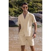 COOFANDY Mens 2 Piece Short Set Guayabera Button Down Shirt Casual Outfits(Khaki)