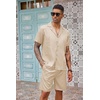 COOFANDY Mens 2 Piece Short Set Guayabera Button Down Shirt Casual Outfits(Khaki)