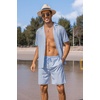 COOFANDY Mens 2 Piece Short Set Guayabera Button Down Shirt Casual Outfits(Light Blue)