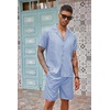 COOFANDY Mens 2 Piece Short Set Guayabera Button Down Shirt Casual Outfits(Light Blue)