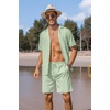 COOFANDY Mens 2 Piece Short Set Guayabera Button Down Shirt Casual Outfits(Light Green)