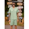 COOFANDY Mens 2 Piece Short Set Guayabera Button Down Shirt Casual Outfits(Light Green)