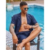 COOFANDY Mens 2 Piece Short Set Guayabera Button Down Shirt Casual Outfits(Navy Blue)