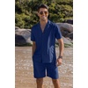 COOFANDY Mens 2 Piece Short Set Guayabera Button Down Shirt Casual Outfits(Navy Blue)