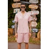 COOFANDY Mens 2 Piece Short Set Guayabera Button Down Shirt Casual Outfits(Pink)