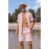COOFANDY Mens 2 Piece Short Set Guayabera Button Down Shirt Casual Outfits(Pink)