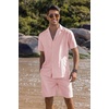 COOFANDY Mens 2 Piece Short Set Guayabera Button Down Shirt Casual Outfits(Pink)