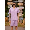 COOFANDY Mens 2 Piece Short Set Guayabera Button Down Shirt Casual Outfits(Purple)