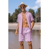 COOFANDY Mens 2 Piece Short Set Guayabera Button Down Shirt Casual Outfits(Purple)