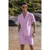 COOFANDY Mens 2 Piece Short Set Guayabera Button Down Shirt Casual Outfits(Purple)