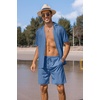 COOFANDY Mens 2 Piece Short Set Guayabera Button Down Shirt Casual Outfits(Royal Blue)