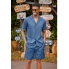COOFANDY Mens 2 Piece Short Set Guayabera Button Down Shirt Casual Outfits(Royal Blue)