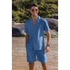 COOFANDY Mens 2 Piece Short Set Guayabera Button Down Shirt Casual Outfits(Royal Blue)