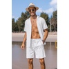 COOFANDY Mens 2 Piece Short Set Guayabera Button Down Shirt Casual Outfits(White)