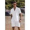 COOFANDY Mens 2 Piece Short Set Guayabera Button Down Shirt Casual Outfits(White)