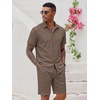 COOFANDY Men’s 2 Pieces Cotton Linen Set Short Sleeve Button Down Shirts Summer Beach Shorts Casual Outfits(Brown)