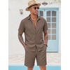 COOFANDY Men’s 2 Pieces Cotton Linen Set Short Sleeve Button Down Shirts Summer Beach Shorts Casual Outfits(Brown)