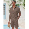 COOFANDY Men’s 2 Pieces Cotton Linen Set Short Sleeve Button Down Shirts Summer Beach Shorts Casual Outfits(Brown)